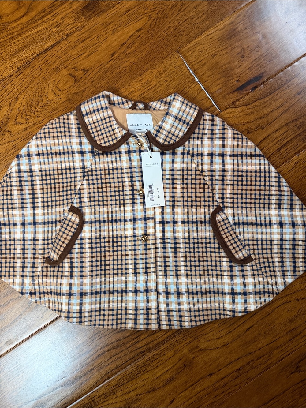 Janie and Jack Tan, Brown, Cream Plaid Cape